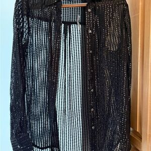 Gap Black Sequin Sheer Button-Up Top